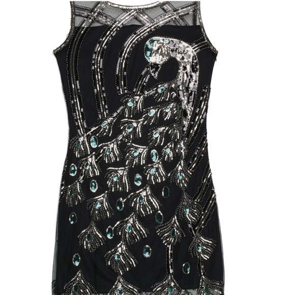 Peacock Sequin Fringed Party Flapper Dress - Picture 4 of 7